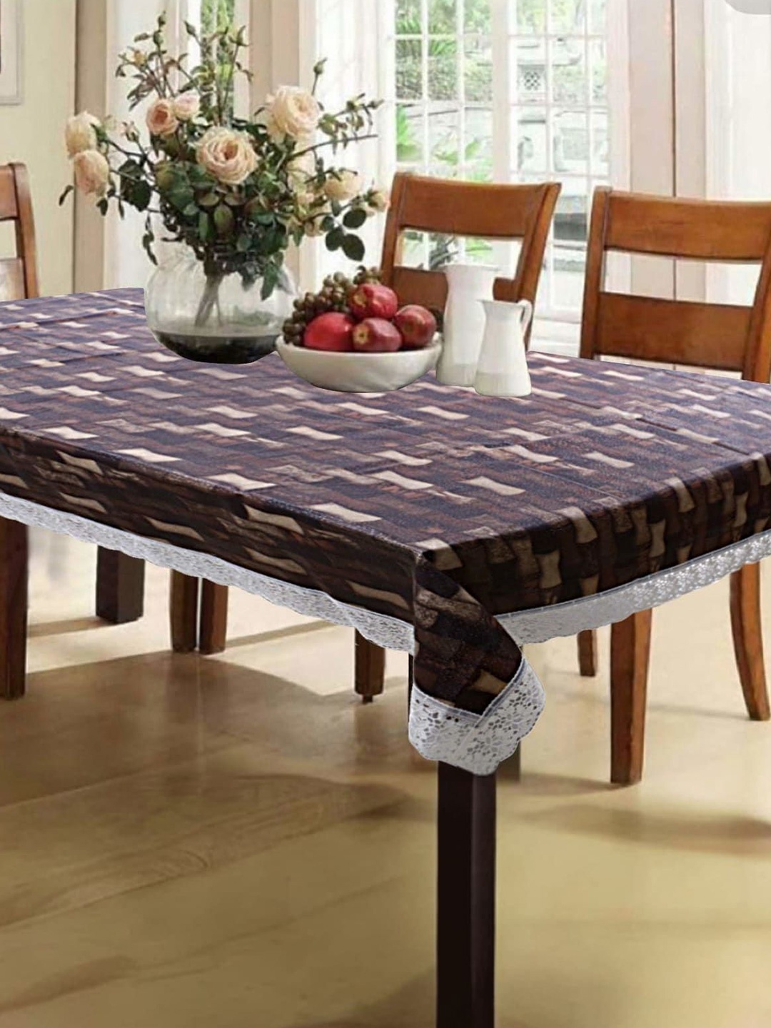 

Kuber Industries Brown Geometric Printed Plastic 6-Seater Table Cover