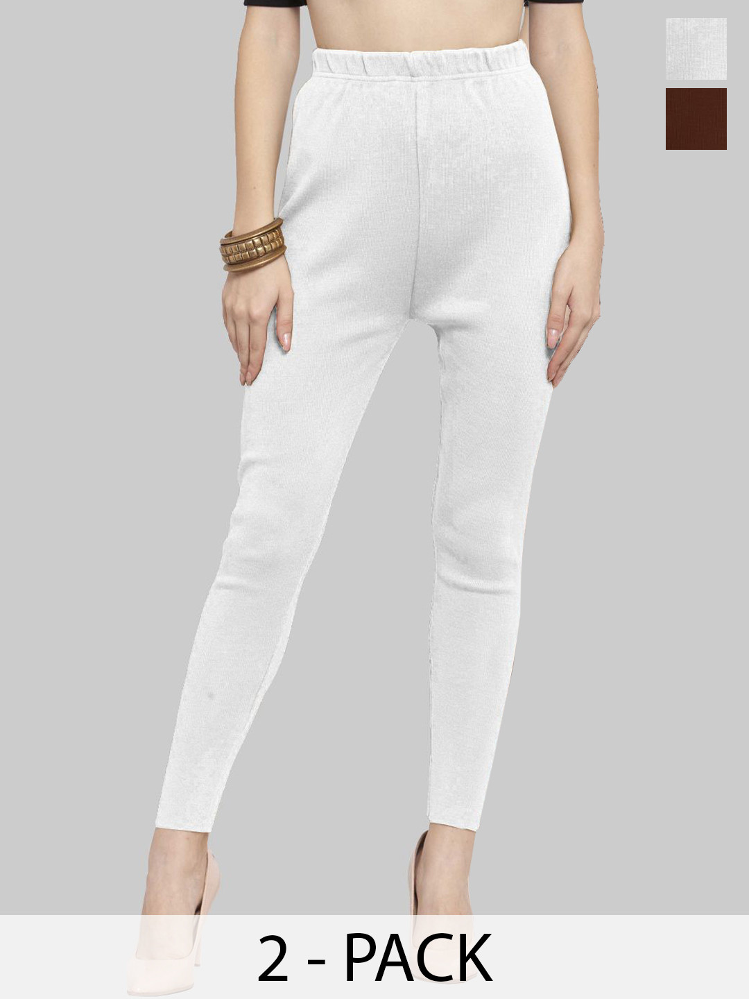 

Castle Lifestyle Women Pack Of 2 Woolen Ankle-Length Leggings, White