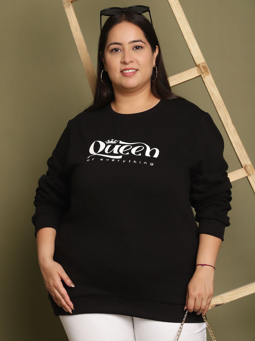 

UnaOne Women Cotton Round Neck Long Sleeves plus Size Sweatshirt, Black