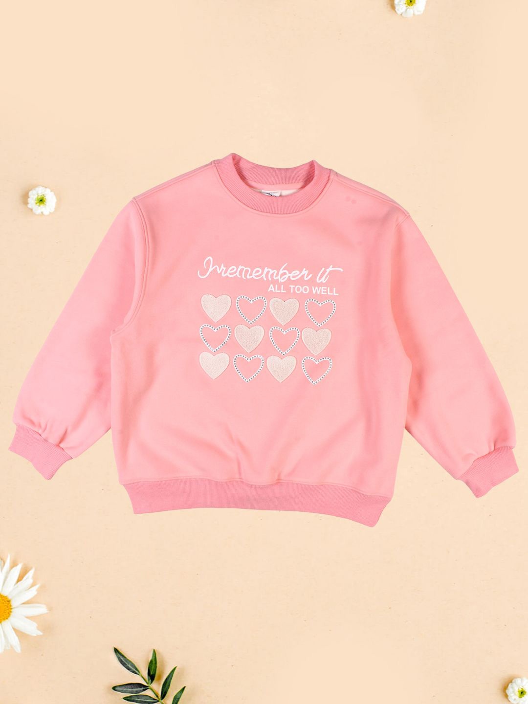

CUTECUMBER Girls Typography Printed Pullover Sweatshirt, Peach