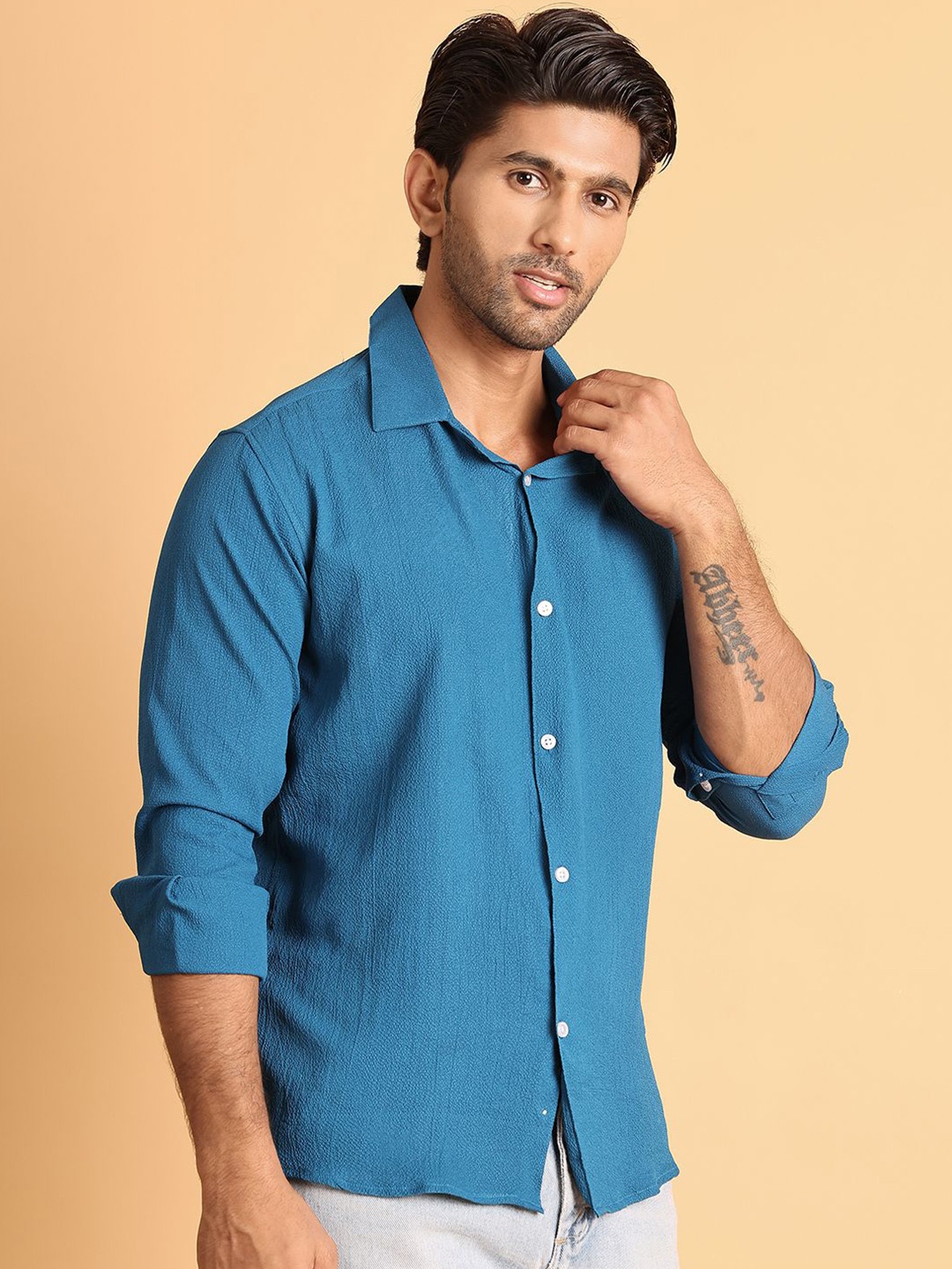 

Indian Needle Men Classic Opaque Casual Shirt, Blue