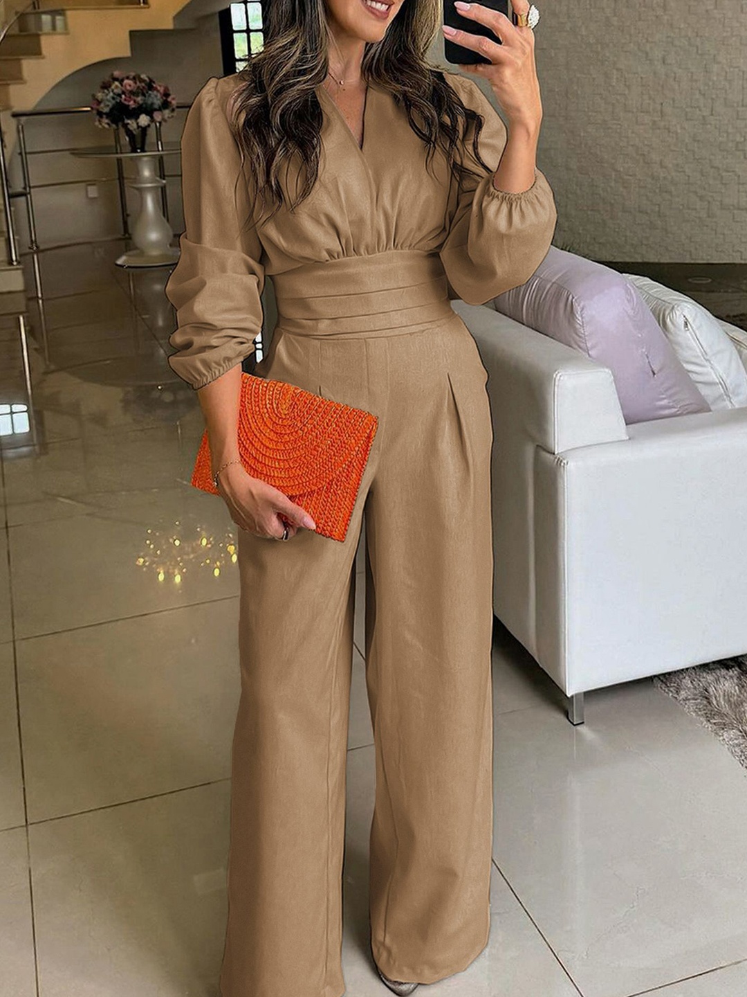 

StyleCast x Revolte Solid V-Neck Jumpsuit, Brown