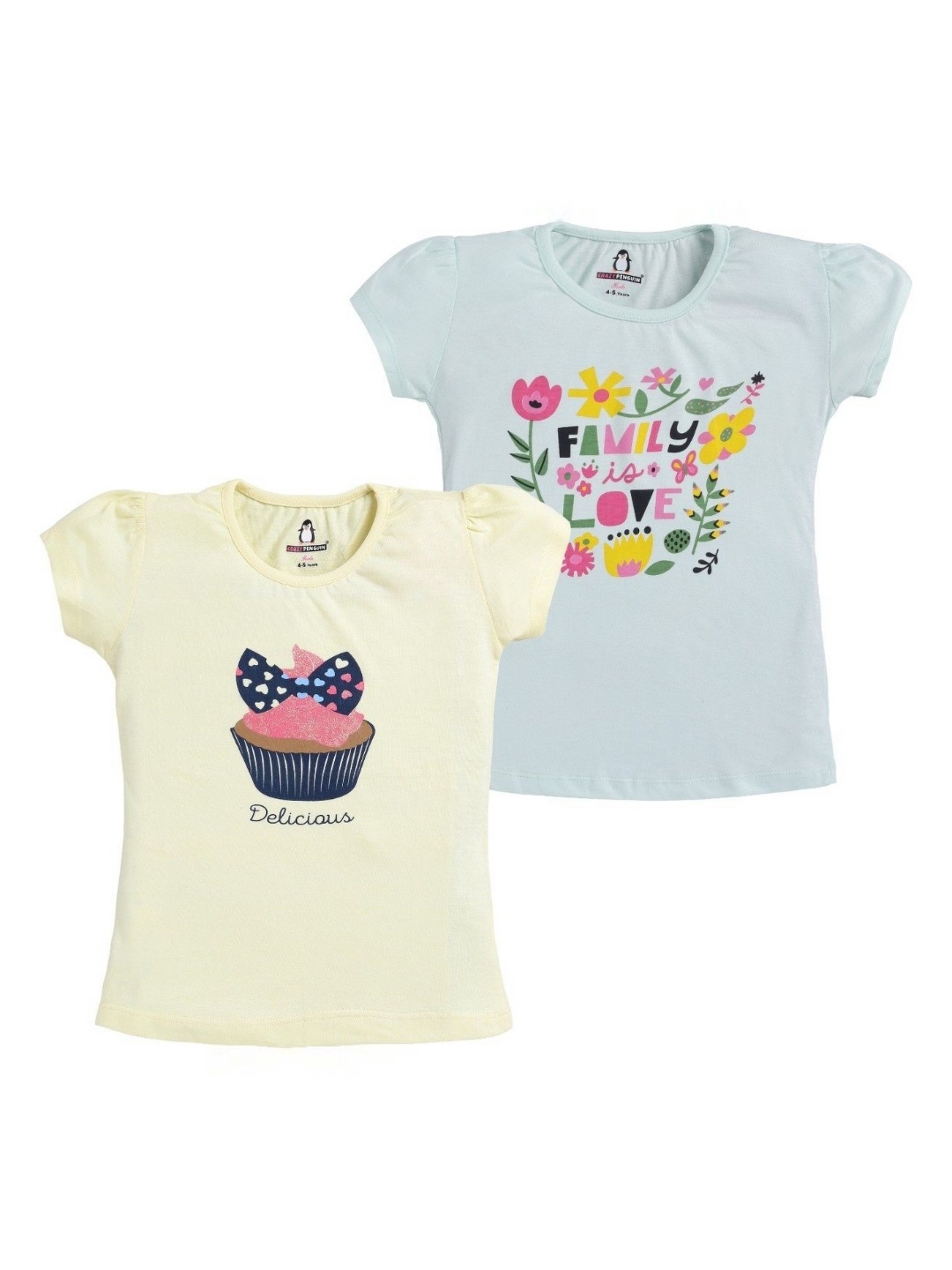 

CRAZYPENGUIN ELITE Girls 2 Printed Extended Sleeves T-shirt, Multi