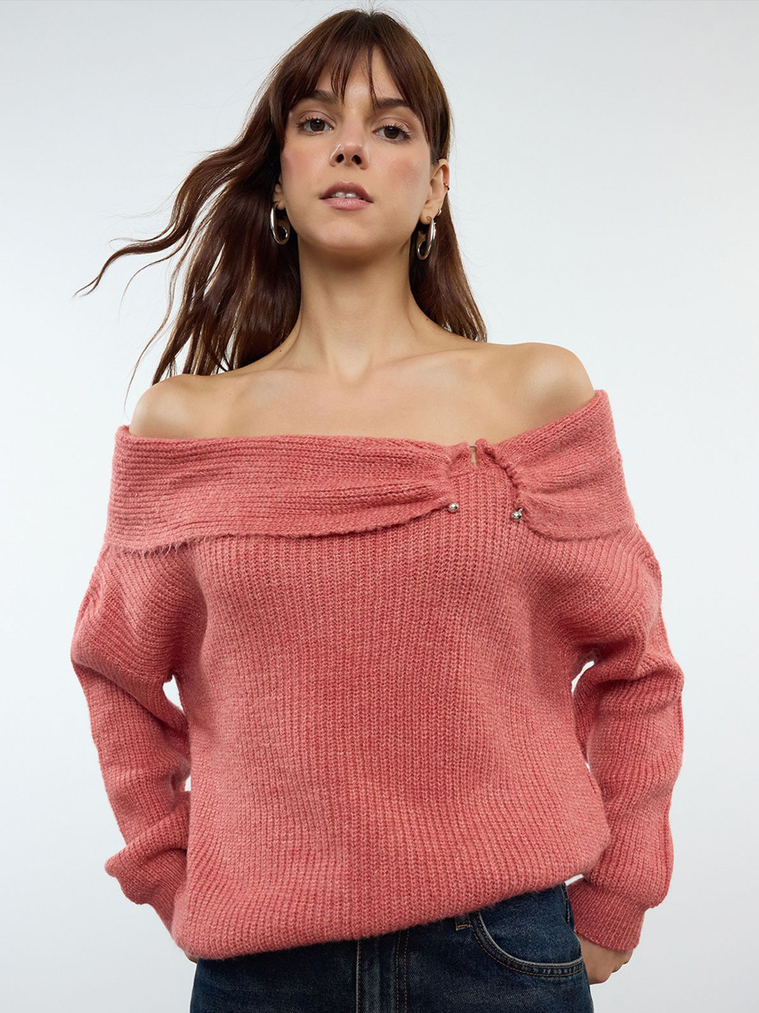 

Trendyol Women Off-Shoulder Pullover, Peach