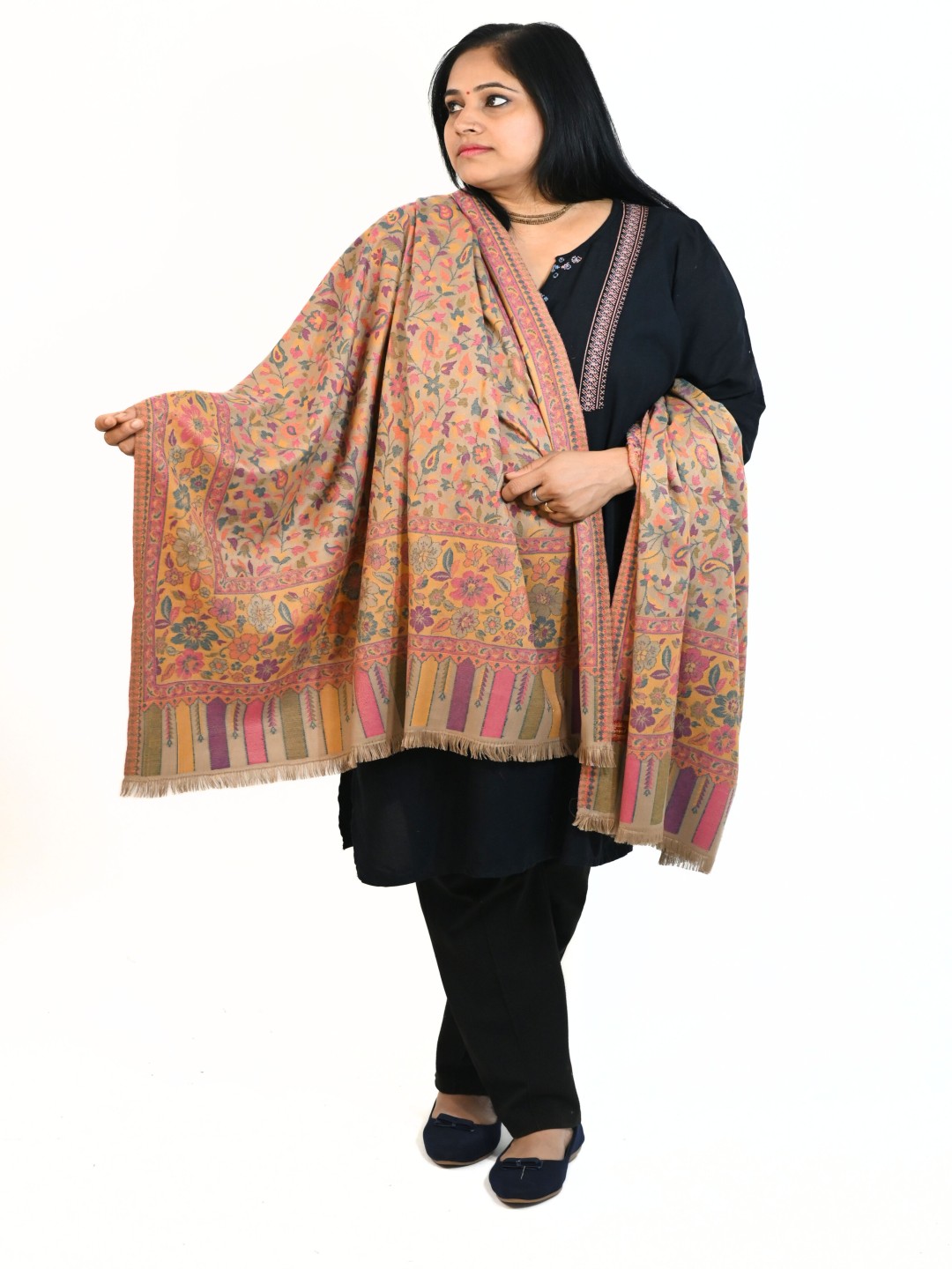 

Vrinde Women Paisley Woven Design Shawl, Beige