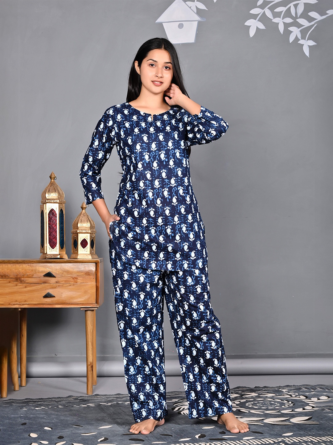 

Dreambe Printed Pure Cotton Night Suits, Blue
