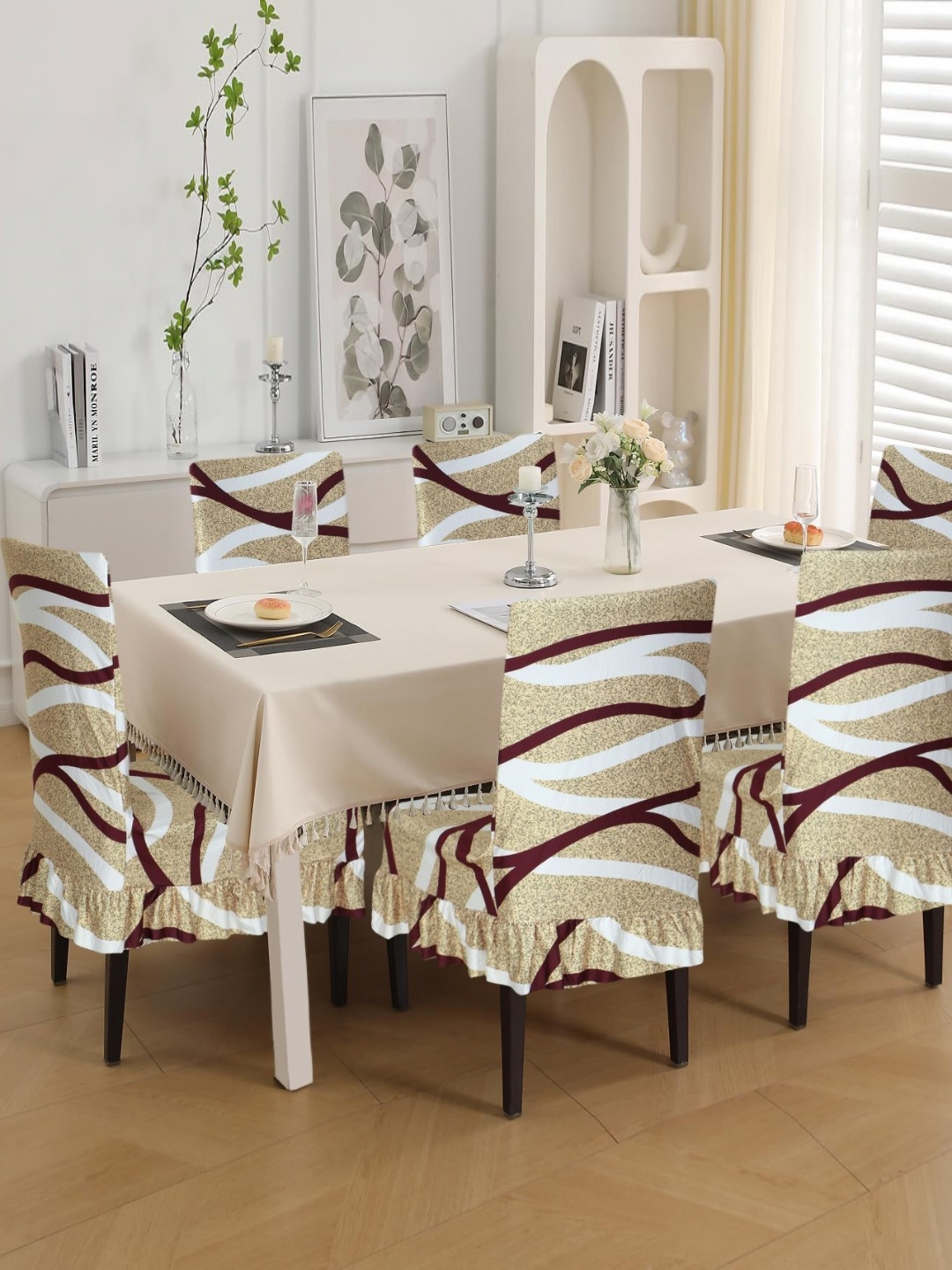 

Dakshya Industries Set Of 6 Beige Printed Chair Covers