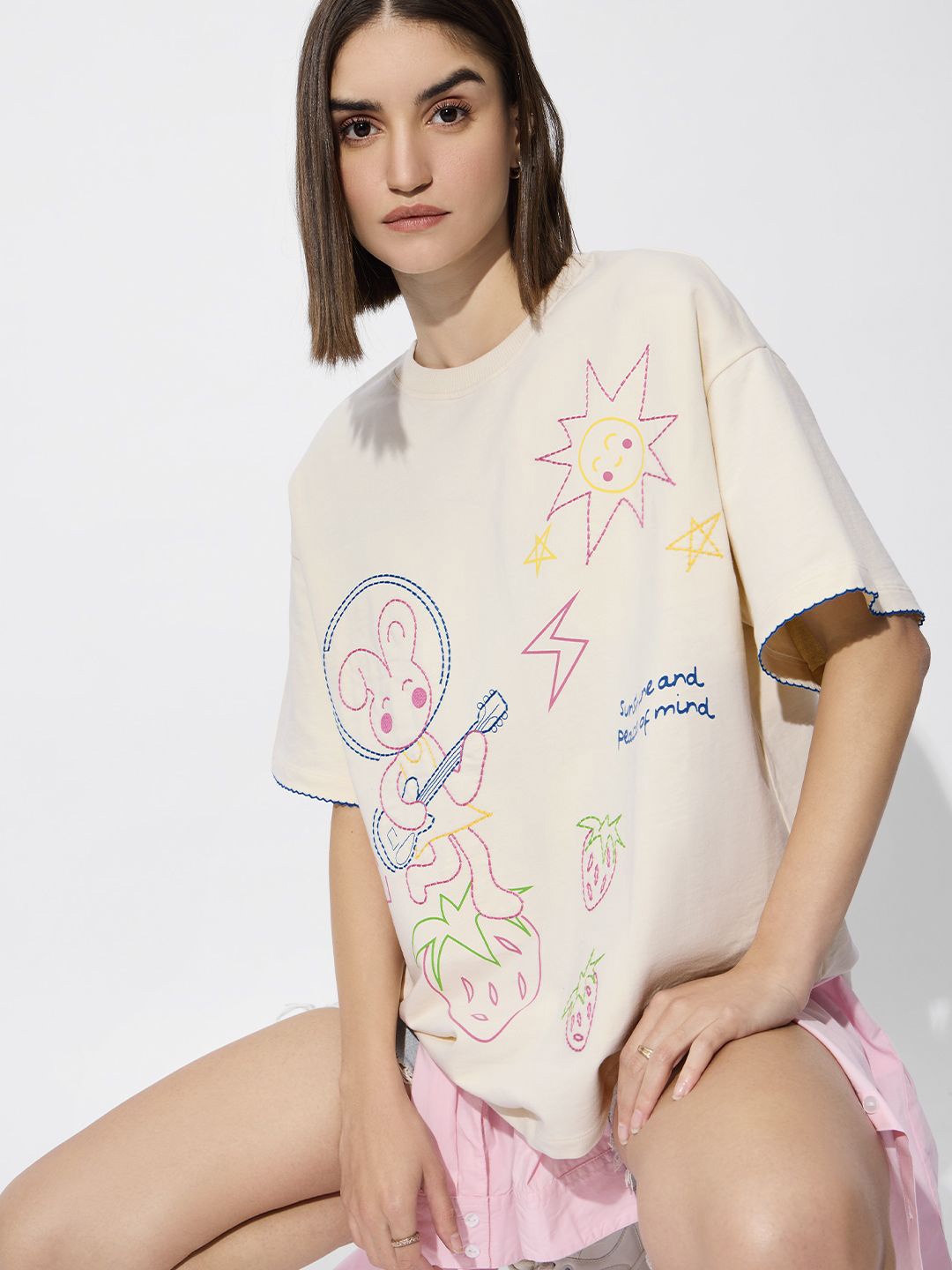 

The Souled Store Women Printed T-shirt, Off white