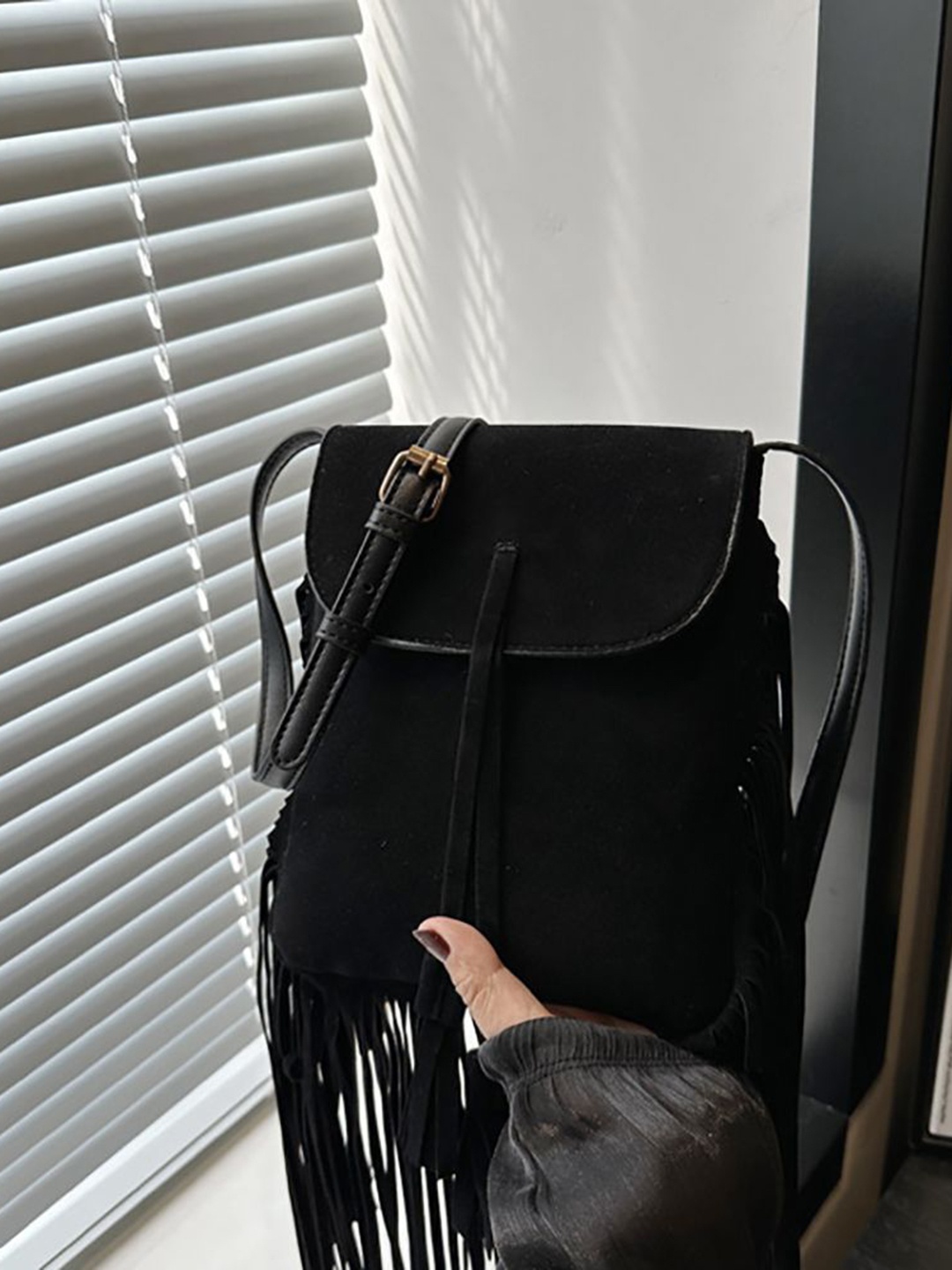 

StyleCast x Revolte Structured Satchel with Fringed, Black