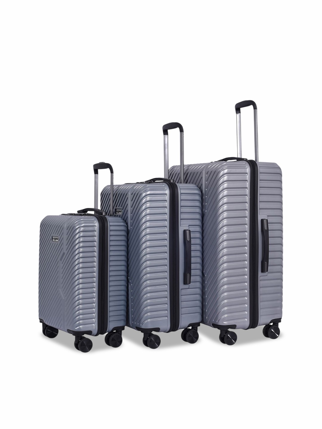 

Luggero Set Of 3 Striped Hard-Sided Trolley Bags, Silver