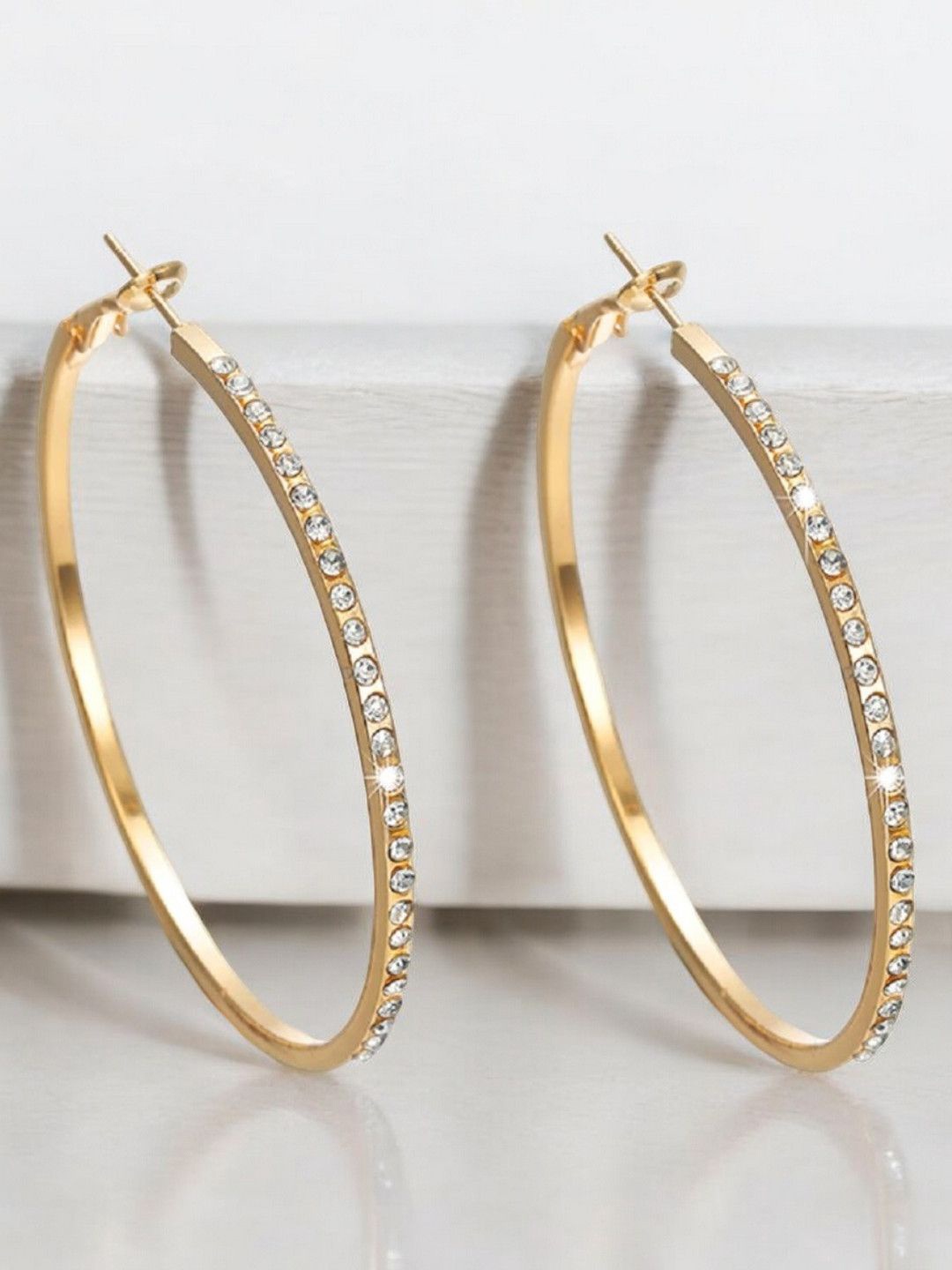 

DressBerry Contemporary Stone Studded Hoop Earrings, Gold