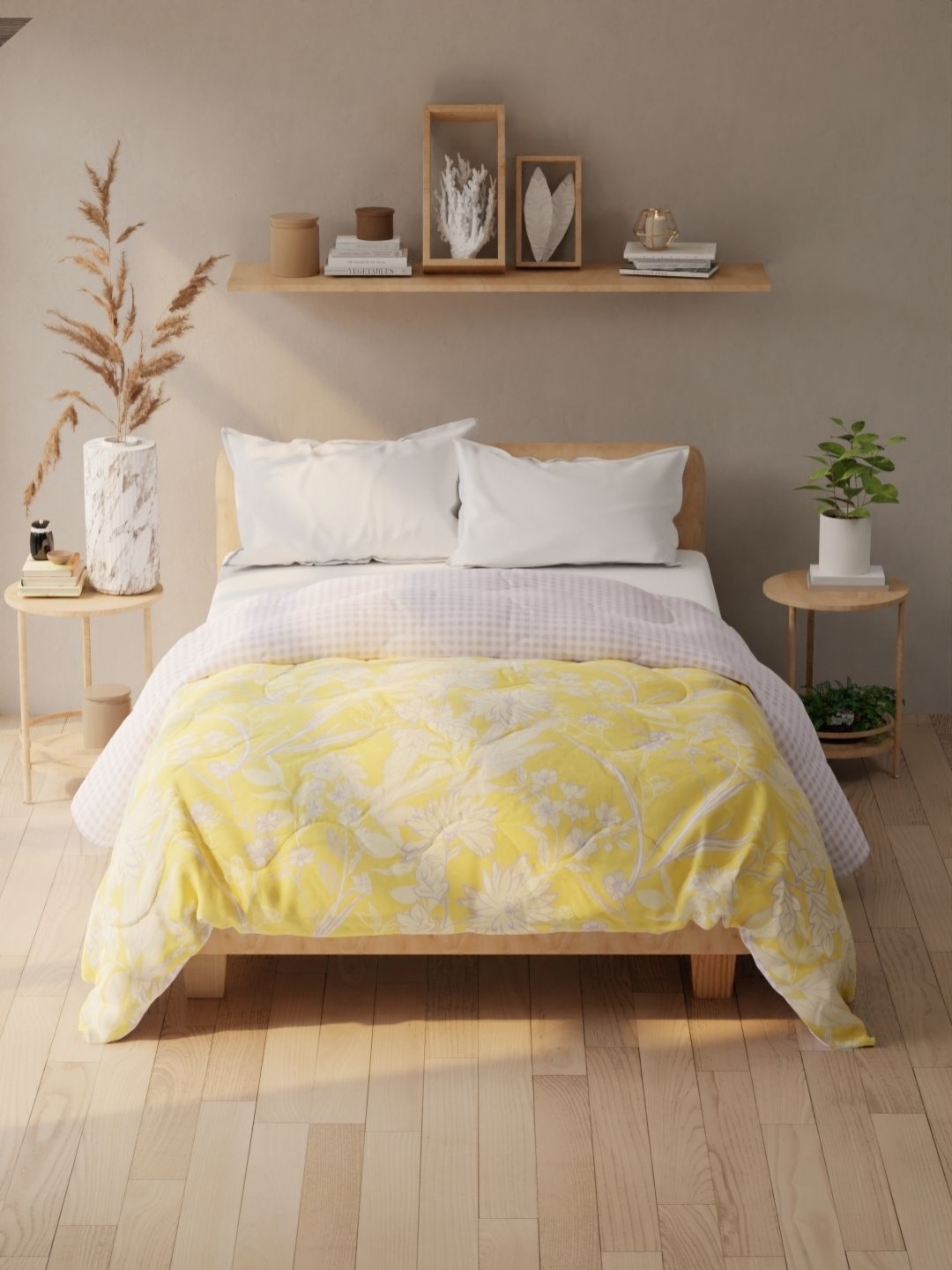 

KOPA Yellow & White Floral Microfiber AC Room 120 GSM Double Bed Comforter