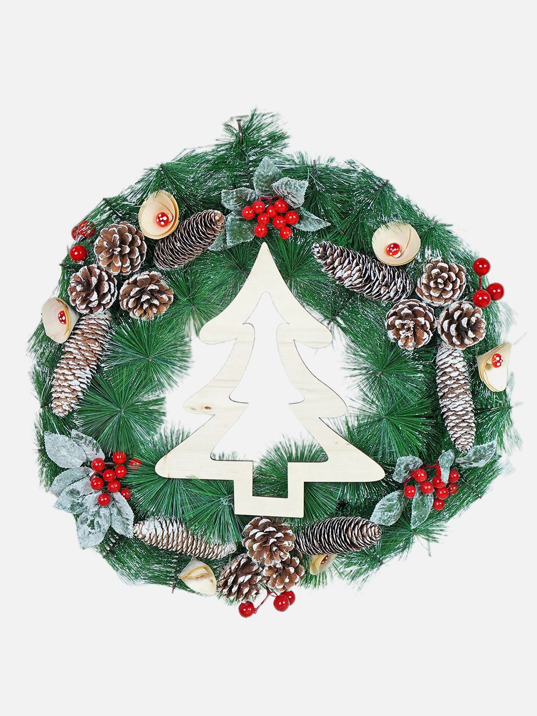 

Little Surprise Box LLP Green & Red Bushy Frosty Christmas Wreath For Wall