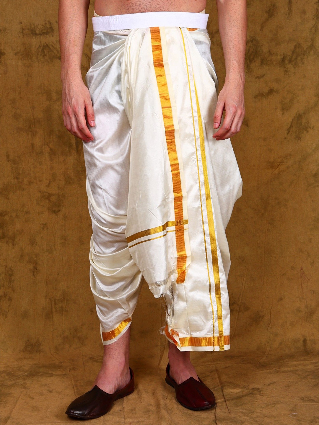 

Exotic India Men Cotton Adjustable Dhoti Belt With Zip Pouch, White