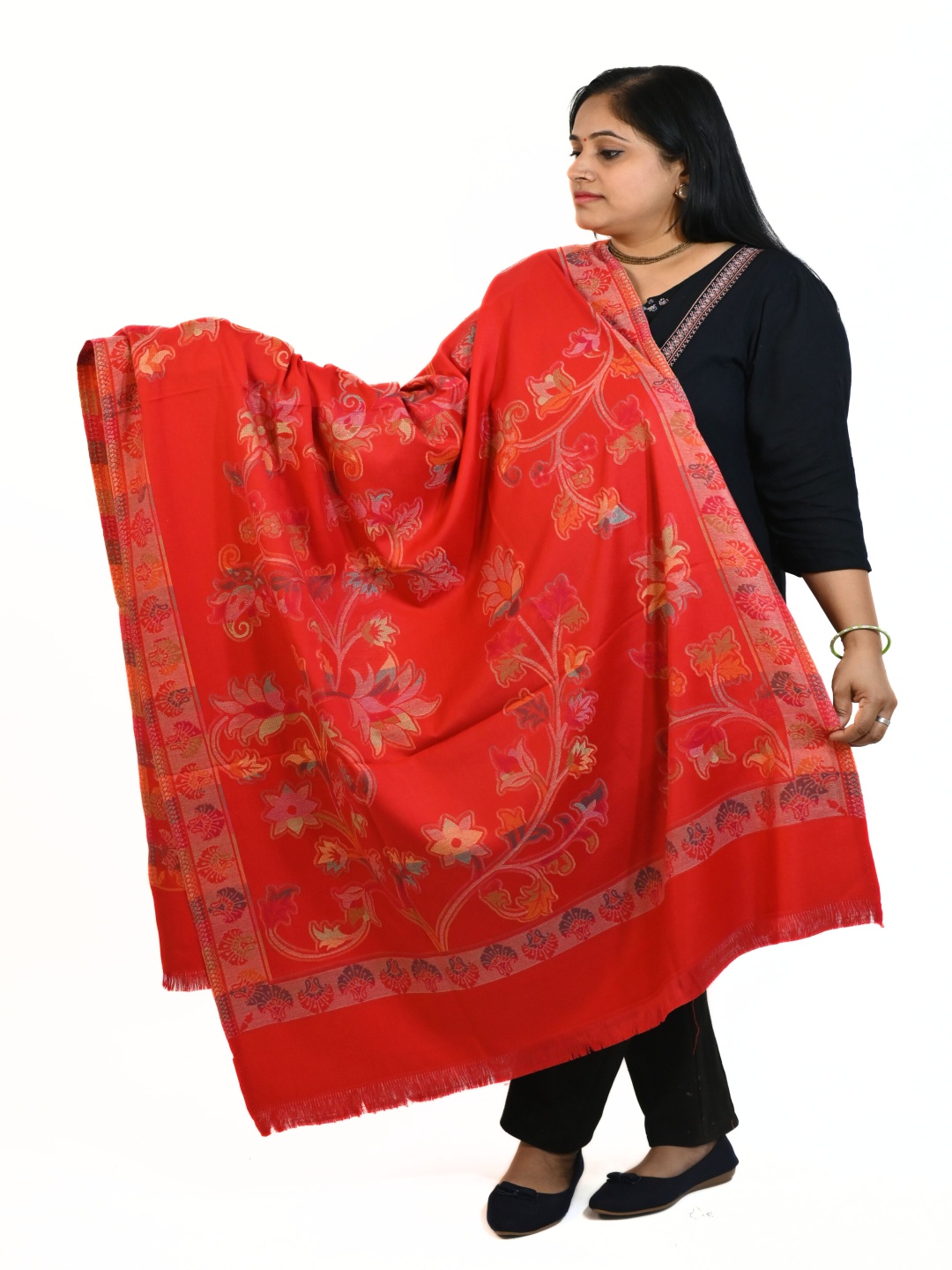 

Vrinde Women Paisley Woven Design Shawl, Red