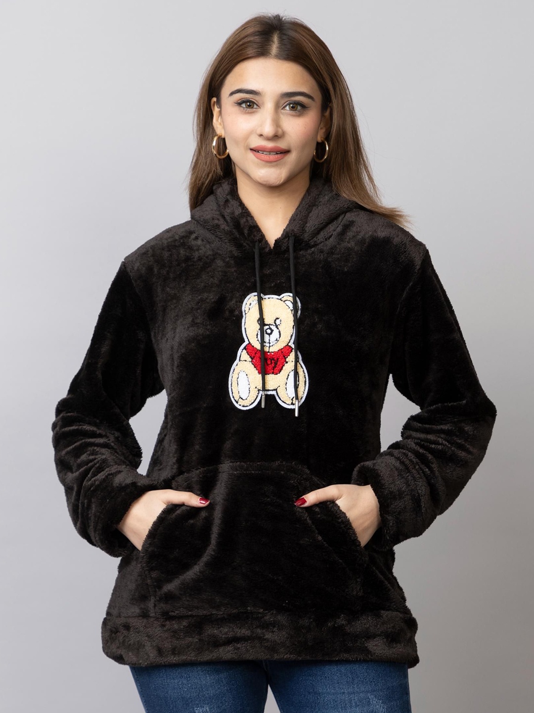 

Looks United Women Graphic Printed Hooded Neck Pullover Sweatshirt, Black