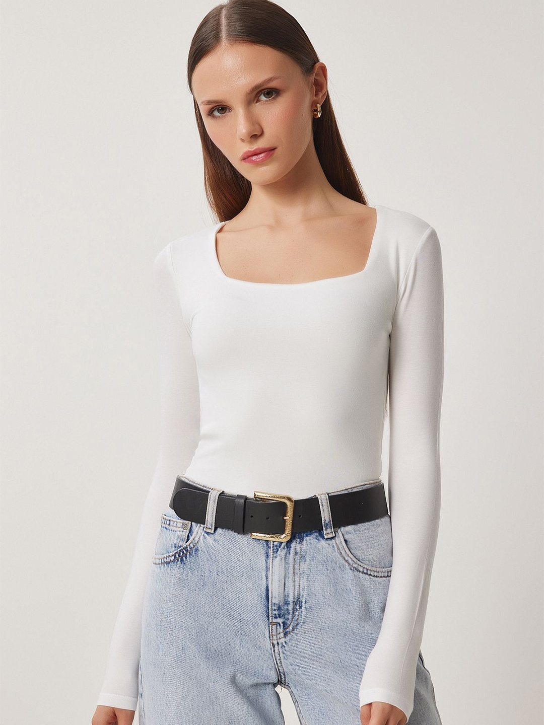 

Trendyol Women Square Neck Fitted Top, White