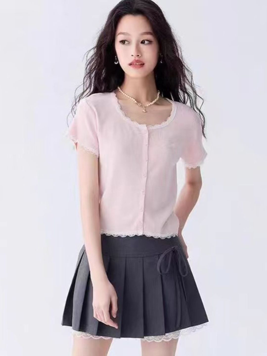 

KPOP Women Lace Inserts Top, Pink