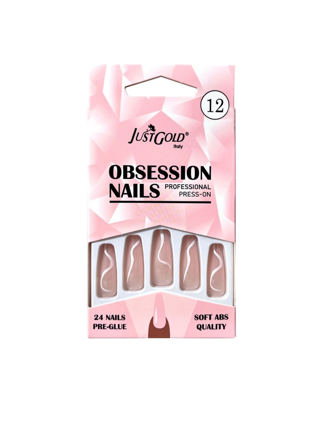 

JUSTGOLD Set Of 24 Professional Obsession Press On Pre Glued Nails - Shade 12, Pink