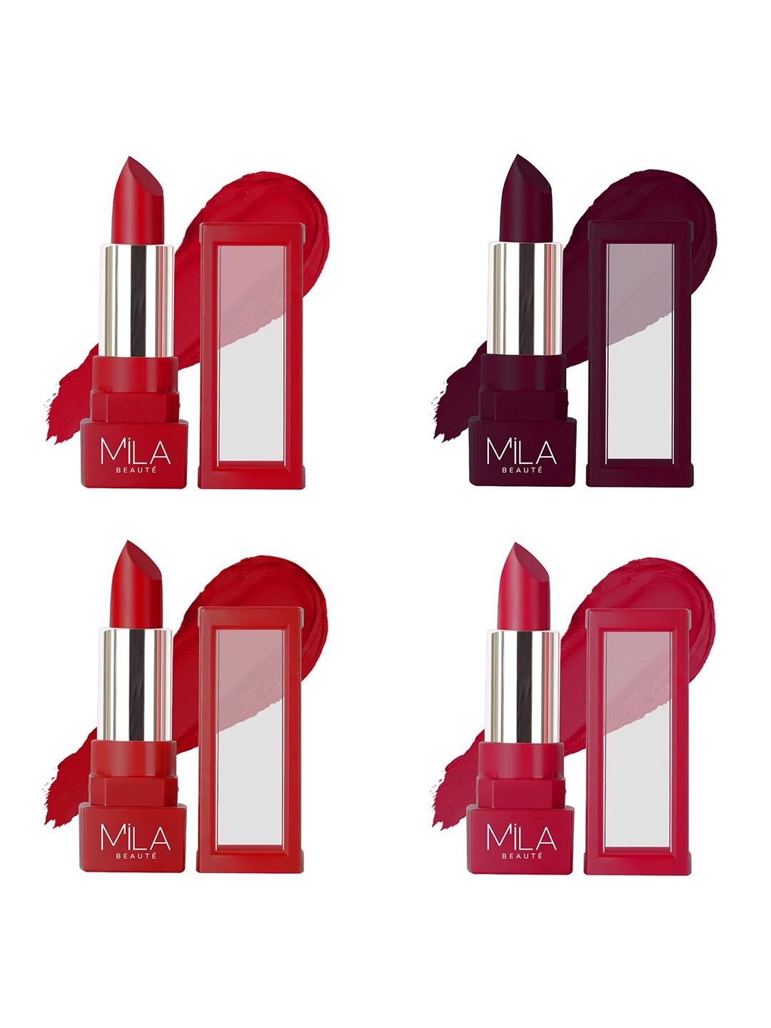 

MILA BEAUTE Set Of 4 Highly Pigmented & Lightweight Matte Lipstick- 4.2 g Each, Red