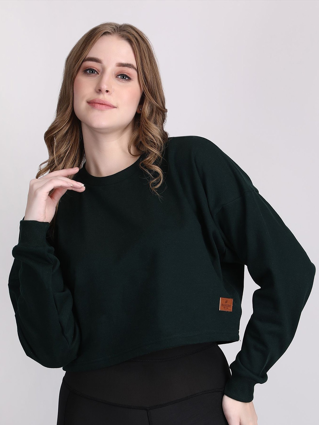 

Raxedo Women Round Neck Long Sleeves Crop Pullover Sweatshirt, Green