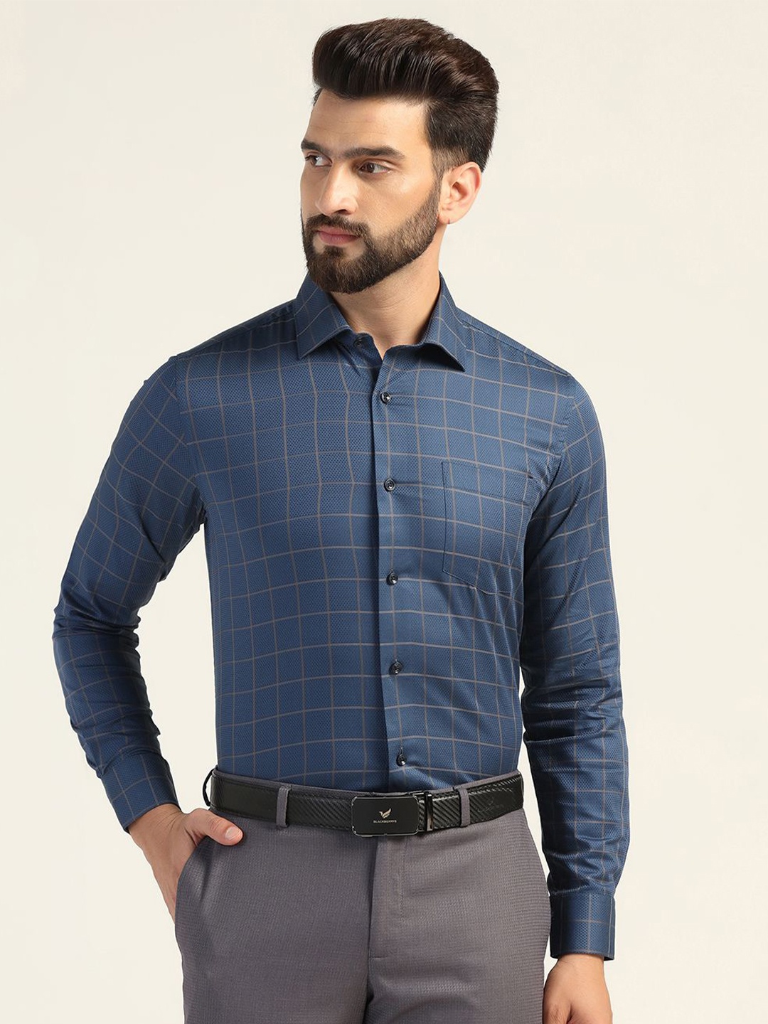 

Blackberrys Men Slim Fit Opaque Checked Casual Shirt, Navy blue