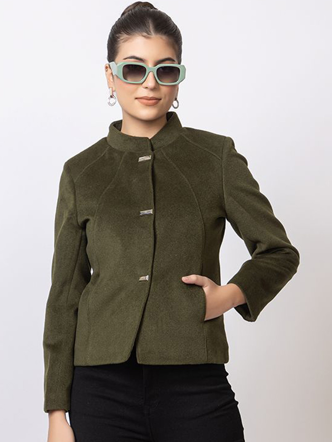

Navsha Woollen Tailored Jacket, Green