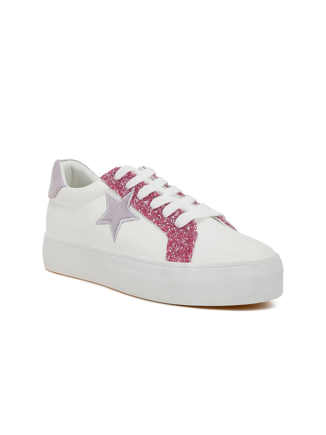 

London Rag Women Glitter Leather Sneakers, White