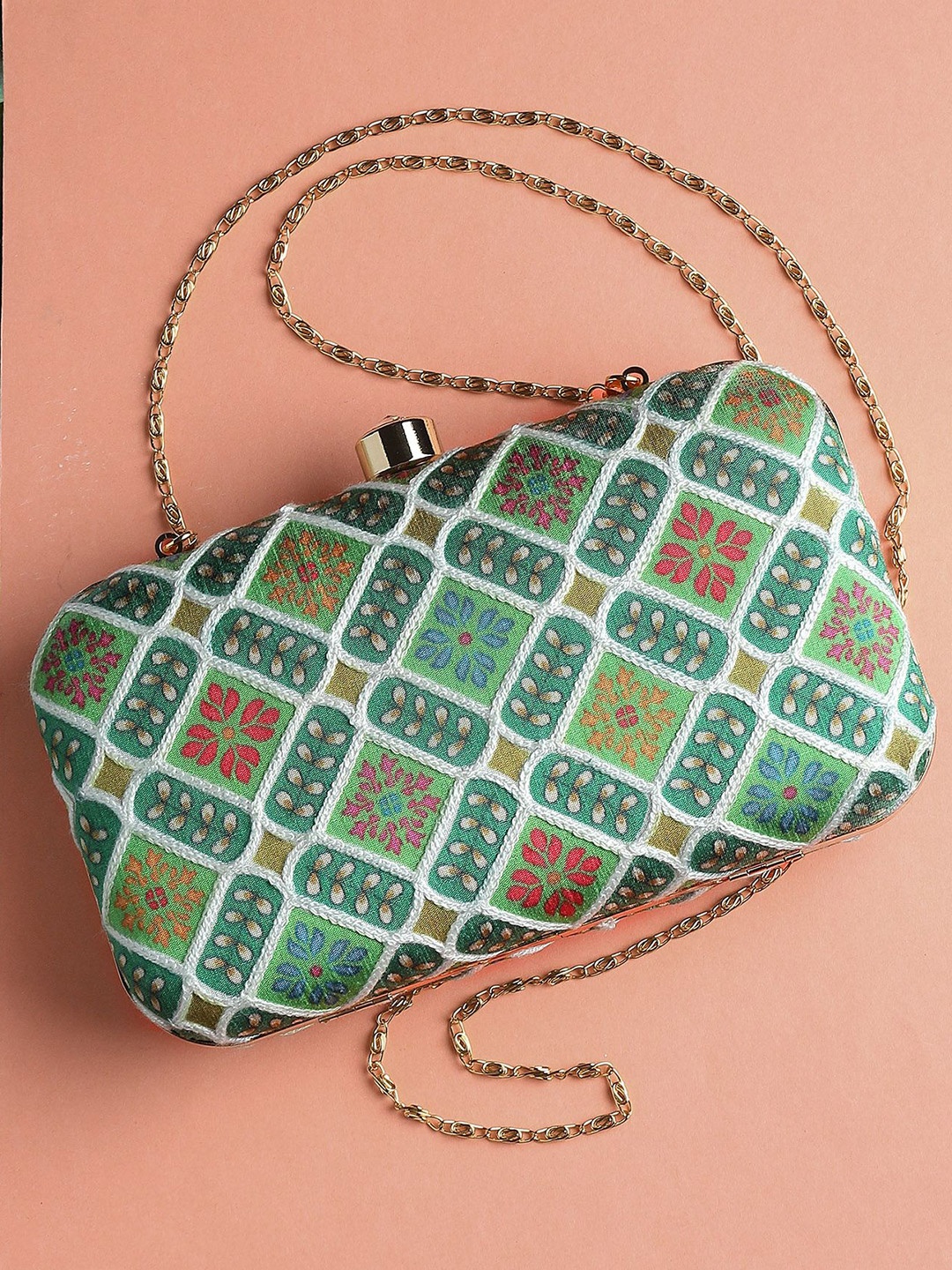 

Bohey by KARATCART Printed Box Clutch, Green