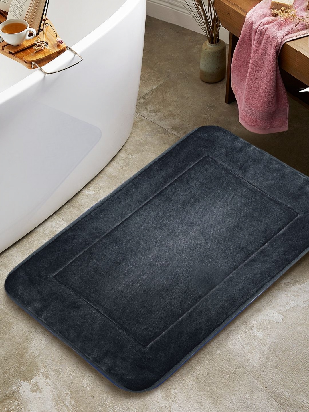 

BIANCA Black Anti-Slip Bath Rug, Grey