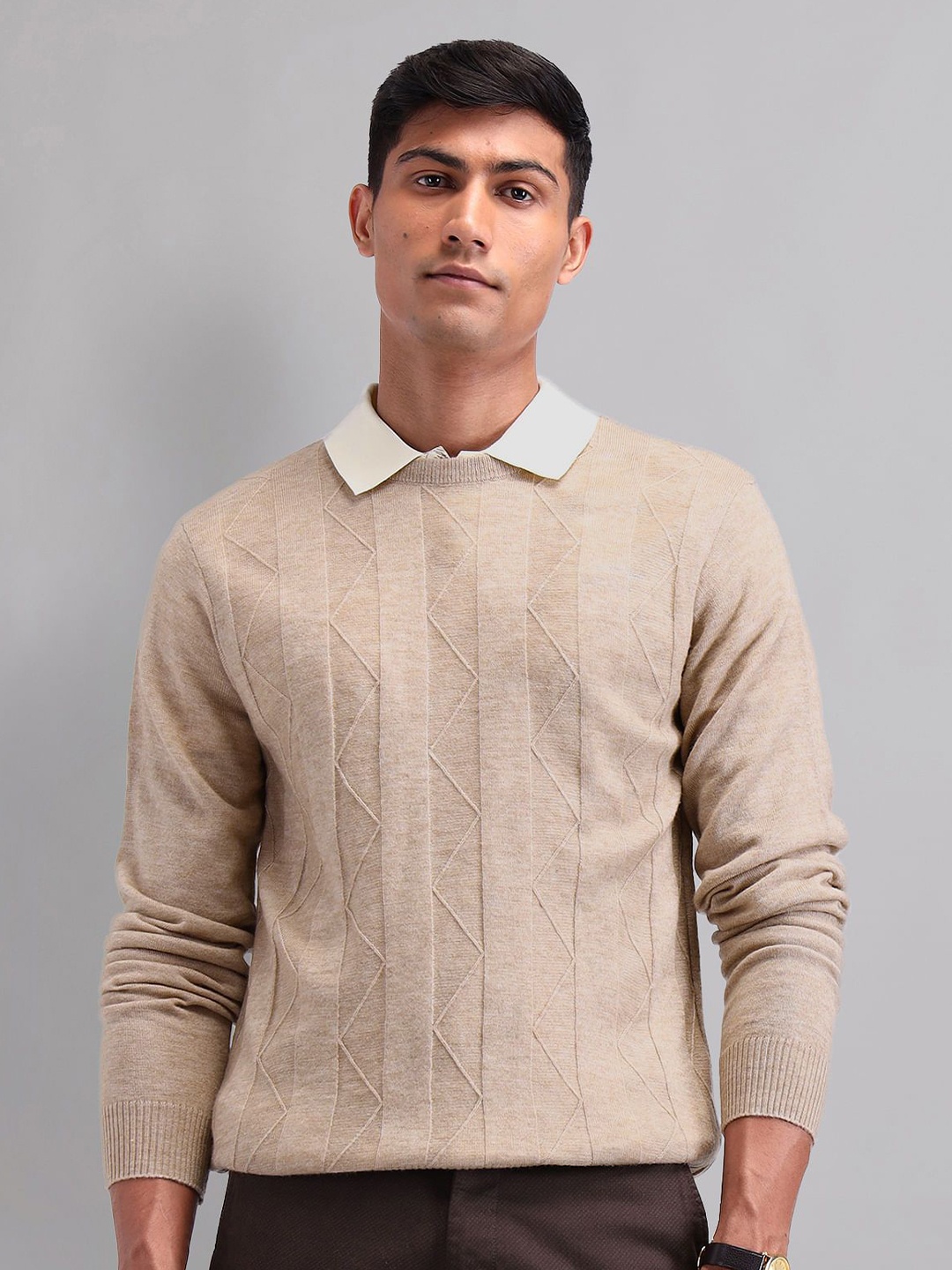 

AD By Arvind Men Round Neck Long Sleeves Pullover Sweaters, Beige