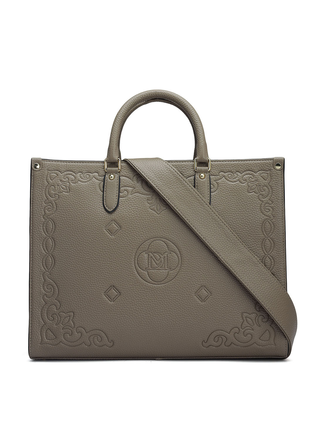 

Da Milano Leather Structured Handheld Bag with Cut Work, Grey