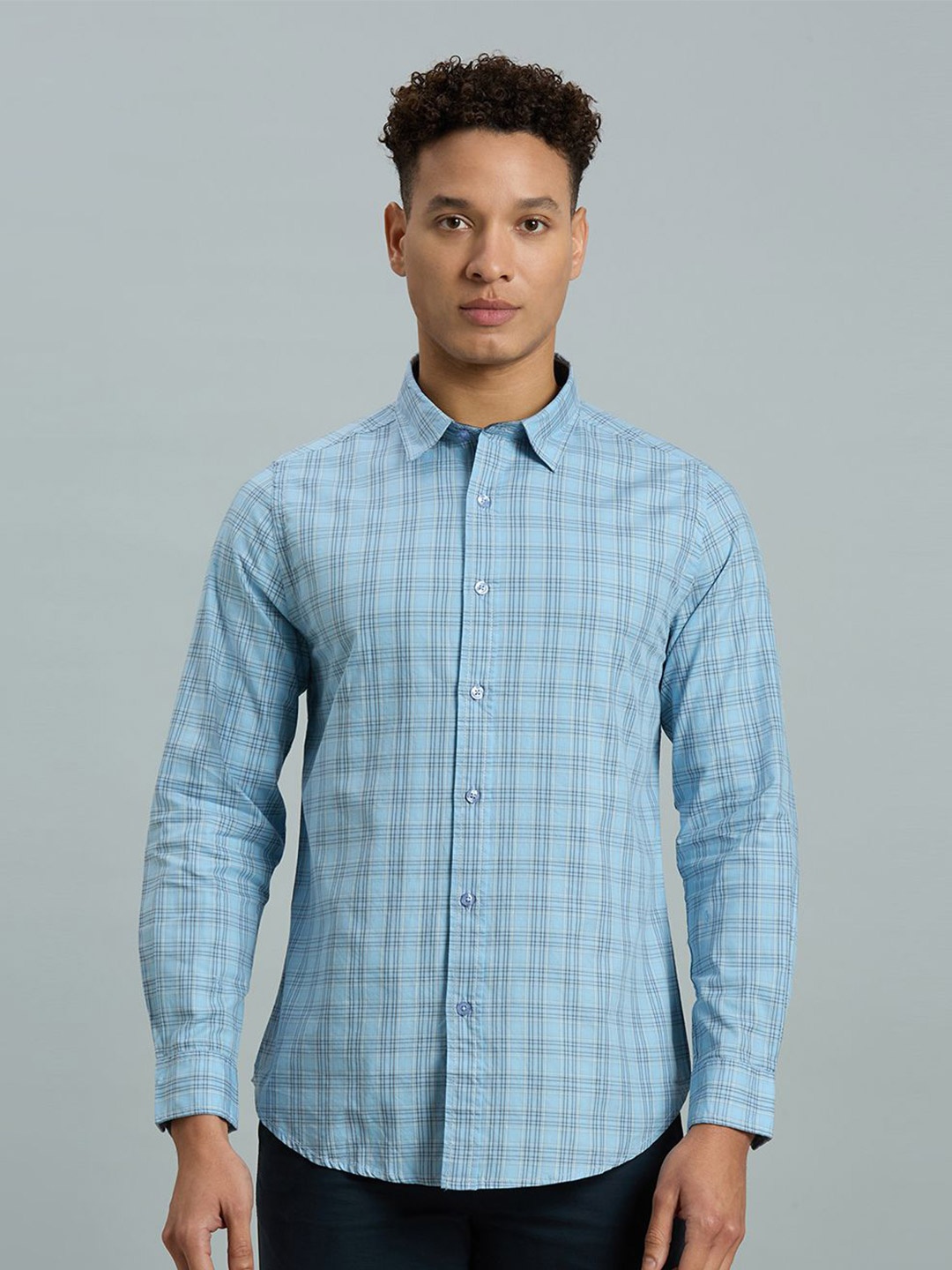 

Reid & Taylor Men Slim Fit Tartan Checks Opaque Checked Casual Shirt, Blue