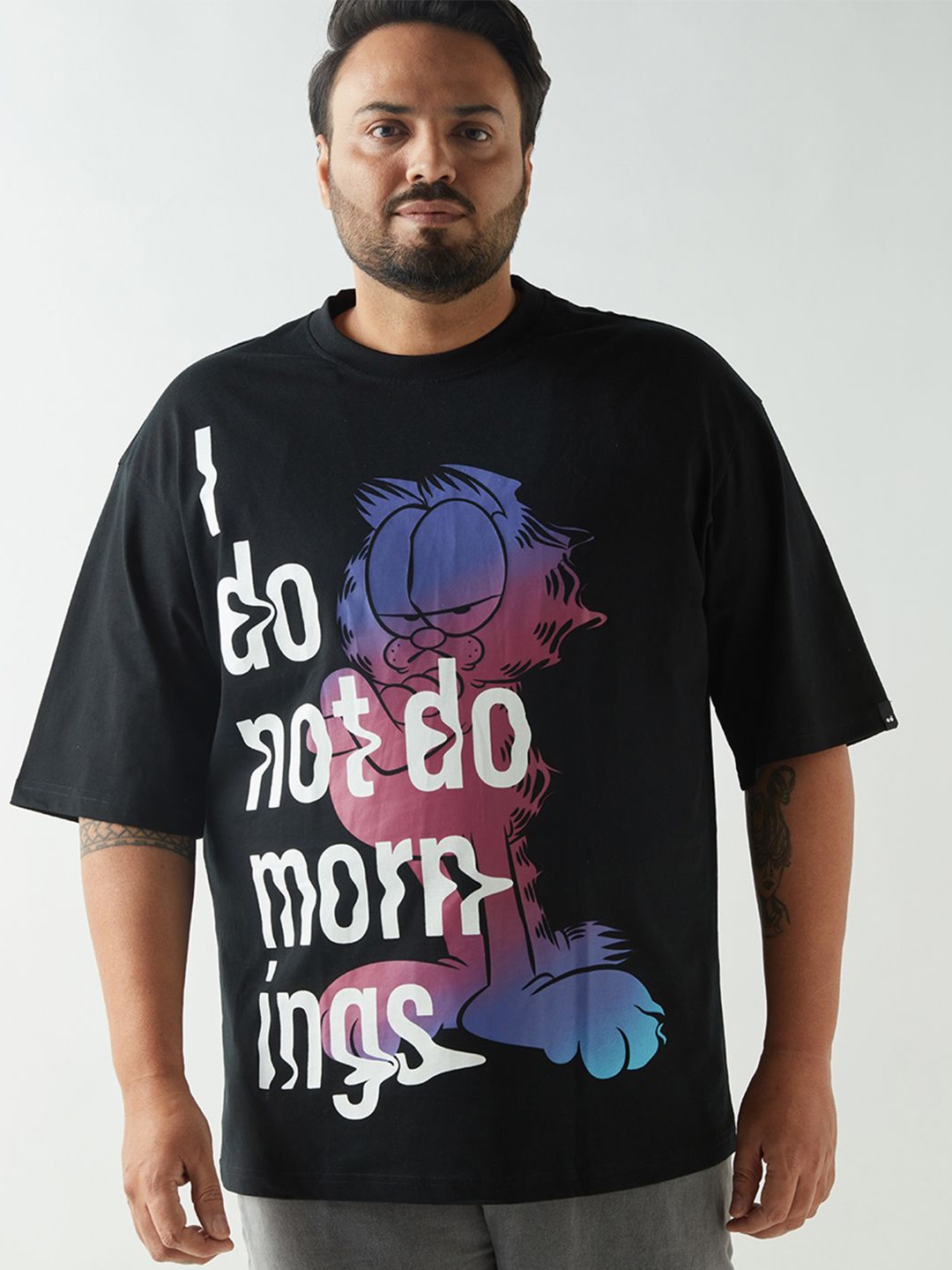 

Bewakoof Plus Men Printed Pure Cotton T-shirt, Black