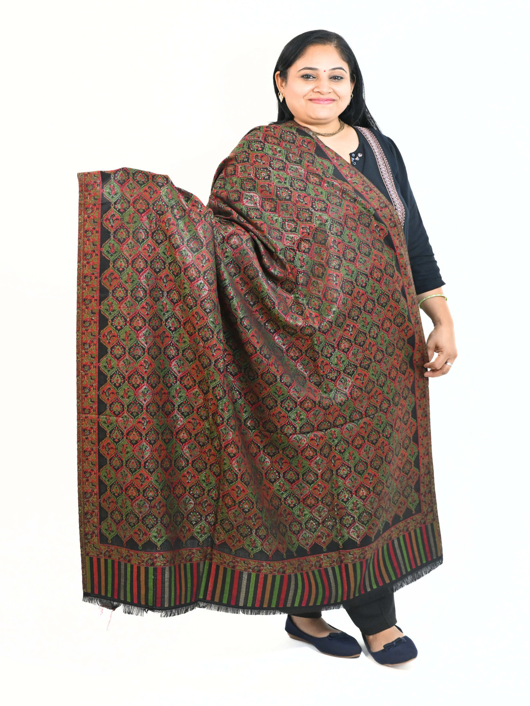 

Vrinde Women Paisley Woven Design Shawl, Black