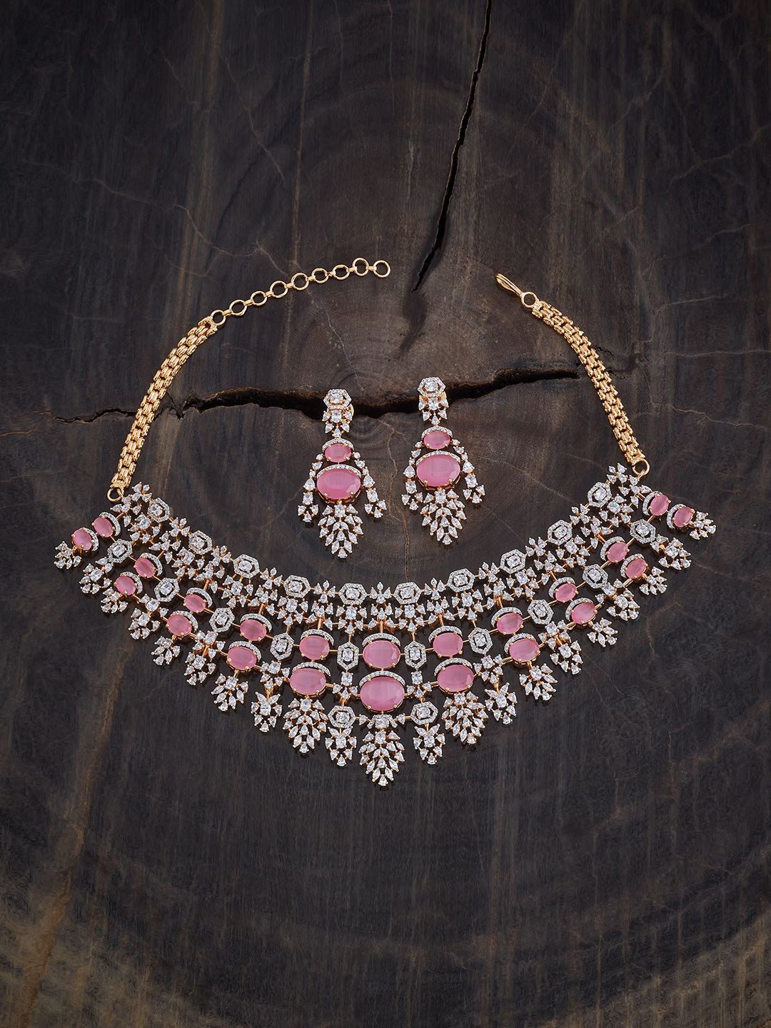 

Kushal's Fashion Jewellery Rhodium Gold-Plated CZ Studded Jewellery Set