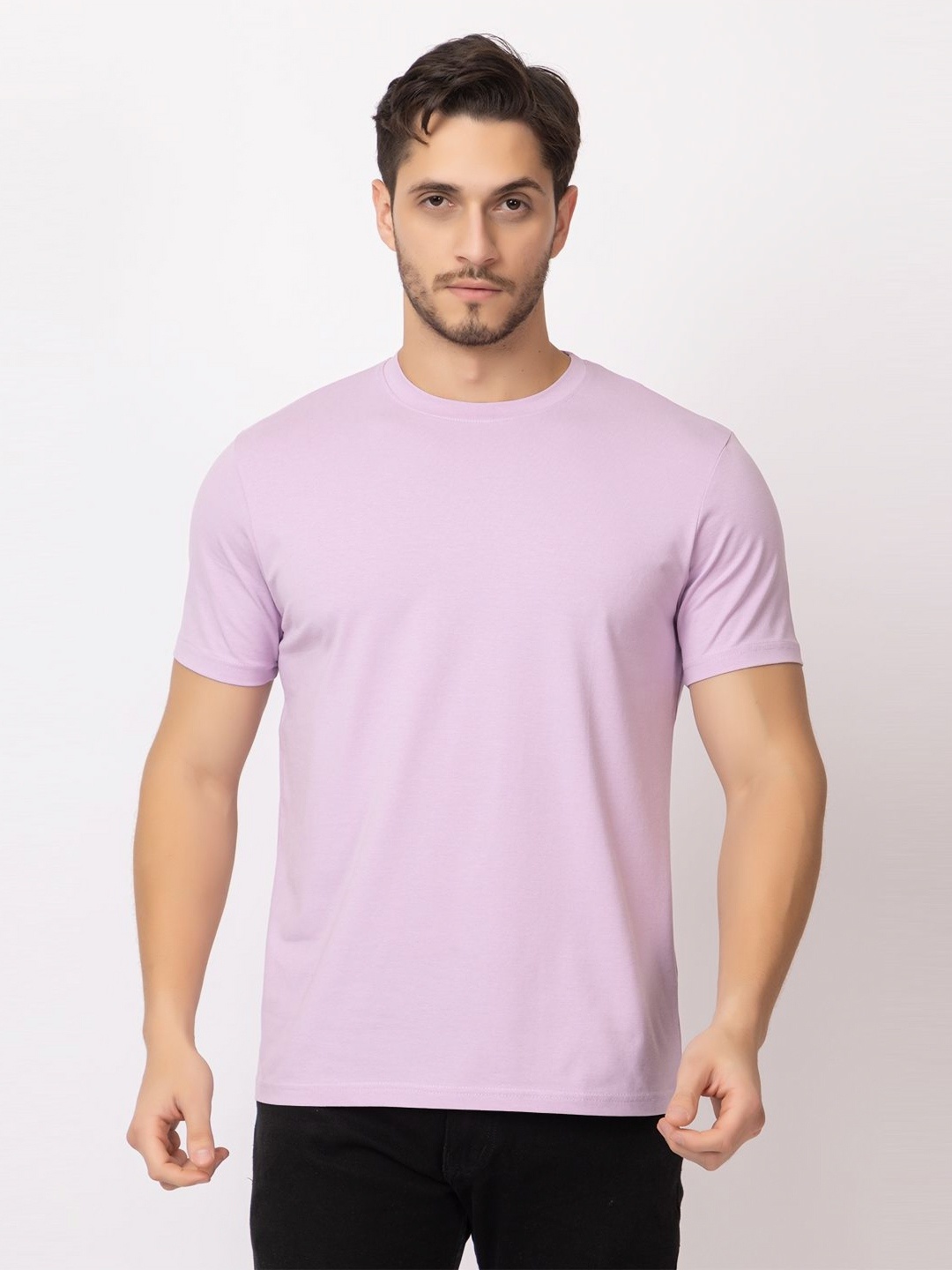 

ARIIX Men Solid Round Neck Cotton T-shirt, Lavender