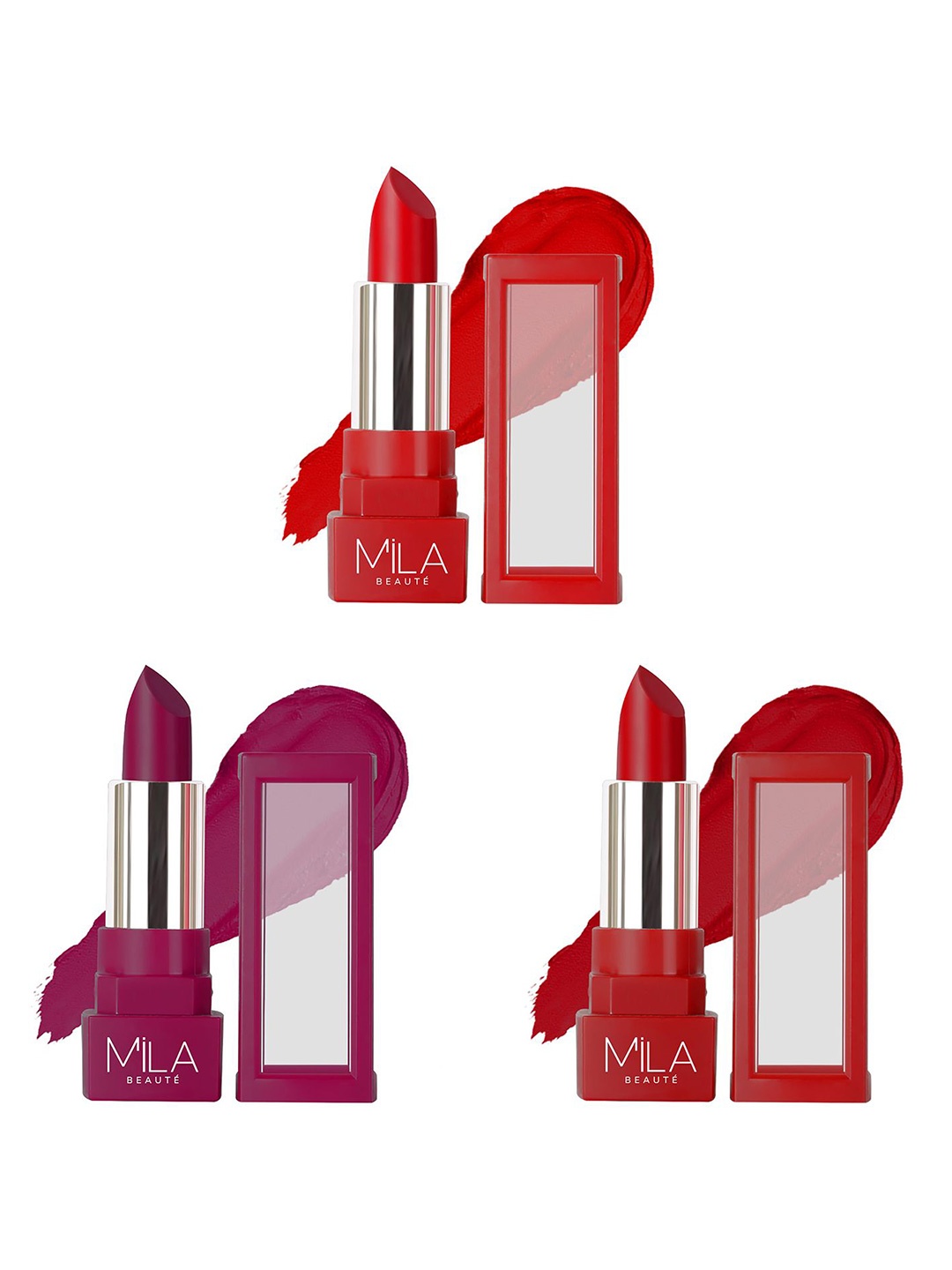 

MILA BEAUTE Set Of 3 Highly Pigmented Lightweight Matte Lipstick 4.2 g Each - 510-514-515, Red