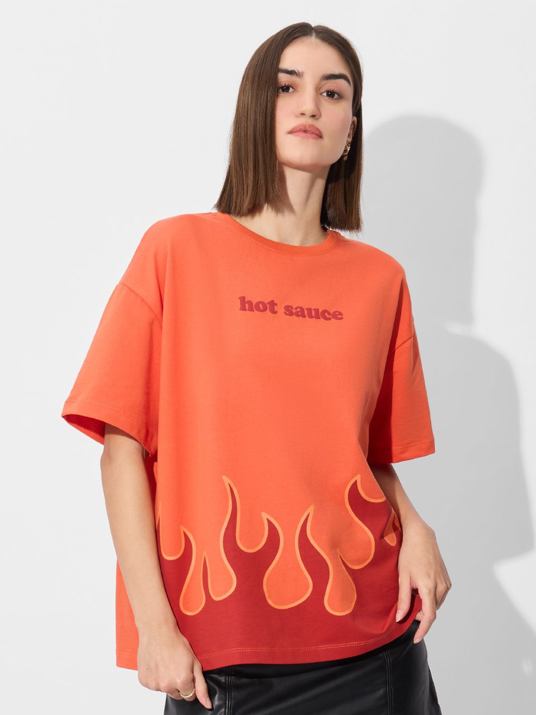 

The Souled Store Women Typography Printed T-shirt, Orange