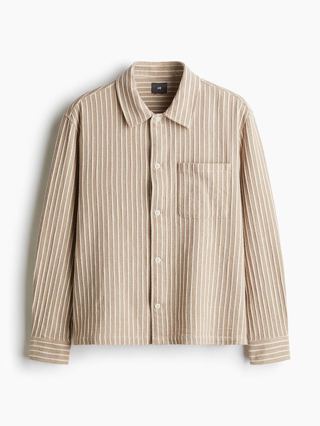 

H&M Men Textured Pure Cotton Overshirt, Beige