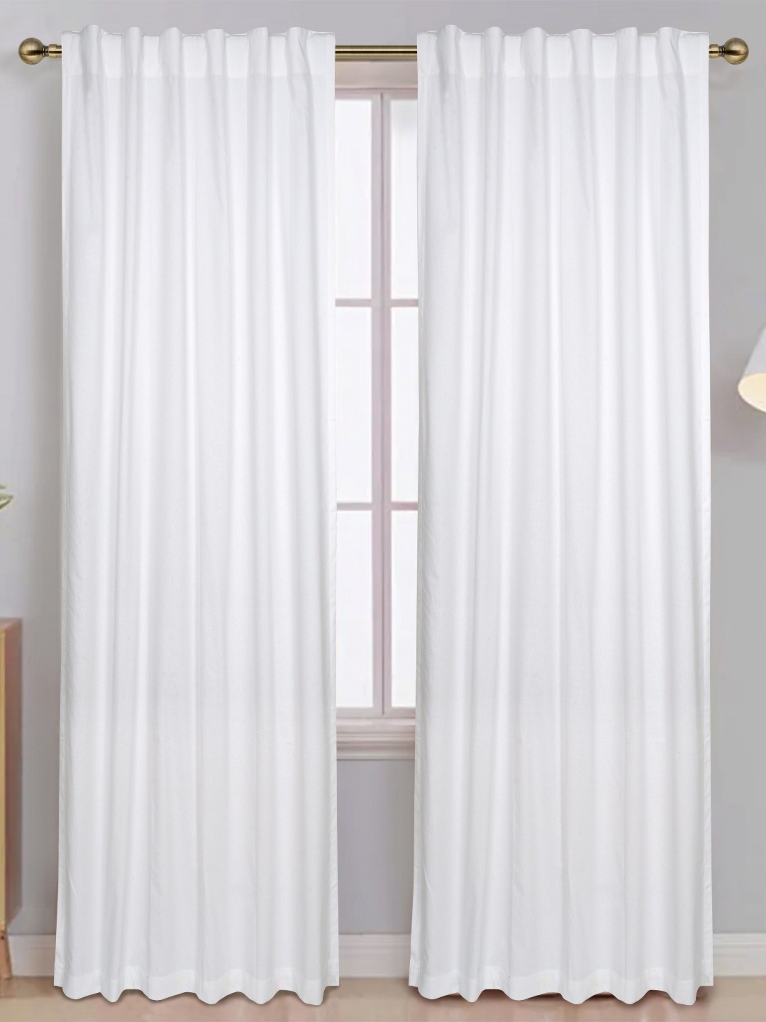 

Lushomes White Set of 2 Striped Window Curtain