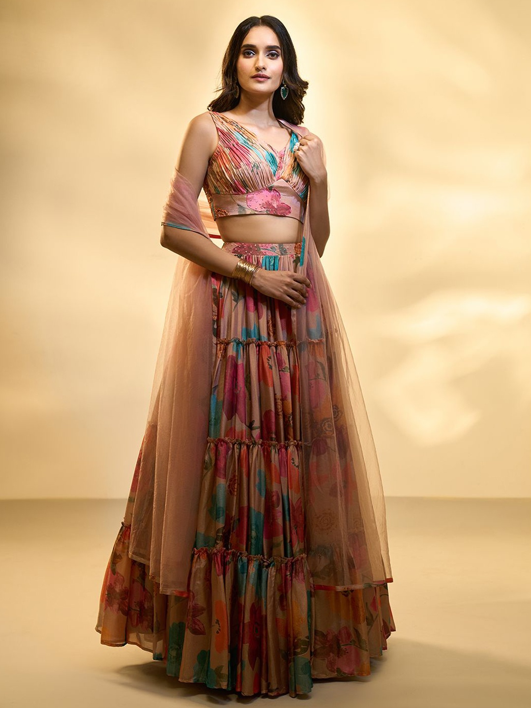 

Alaya Advani Printed Ready to Wear Lehenga & Blouse With Dupatta, Rose gold