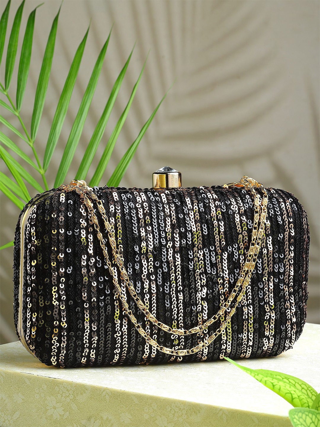 

Bohey by KARATCART Embroidered Box Clutch, Black