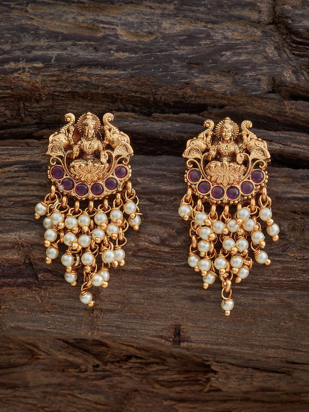 

Kushal's Fashion Jewellery Ruby Gold-Plated Antique Drop Earrings, Red