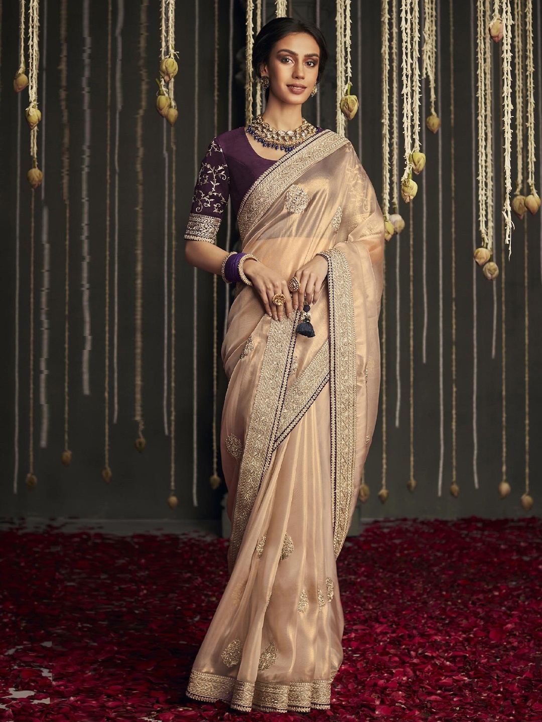 

MAHALASA Embellished Embroidered Saree, Purple
