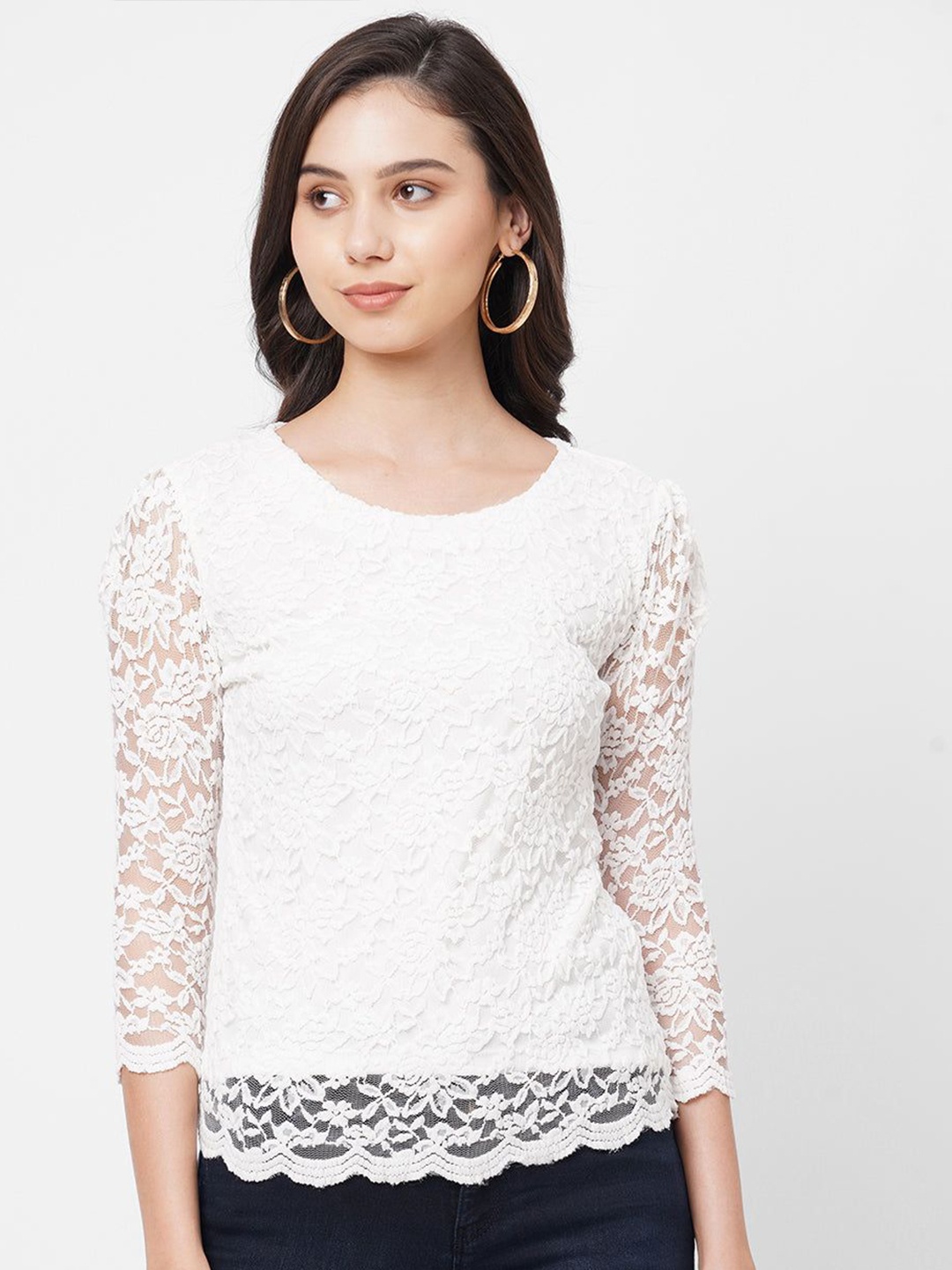 

Kraus Jeans Women Self Design Regular Top, White