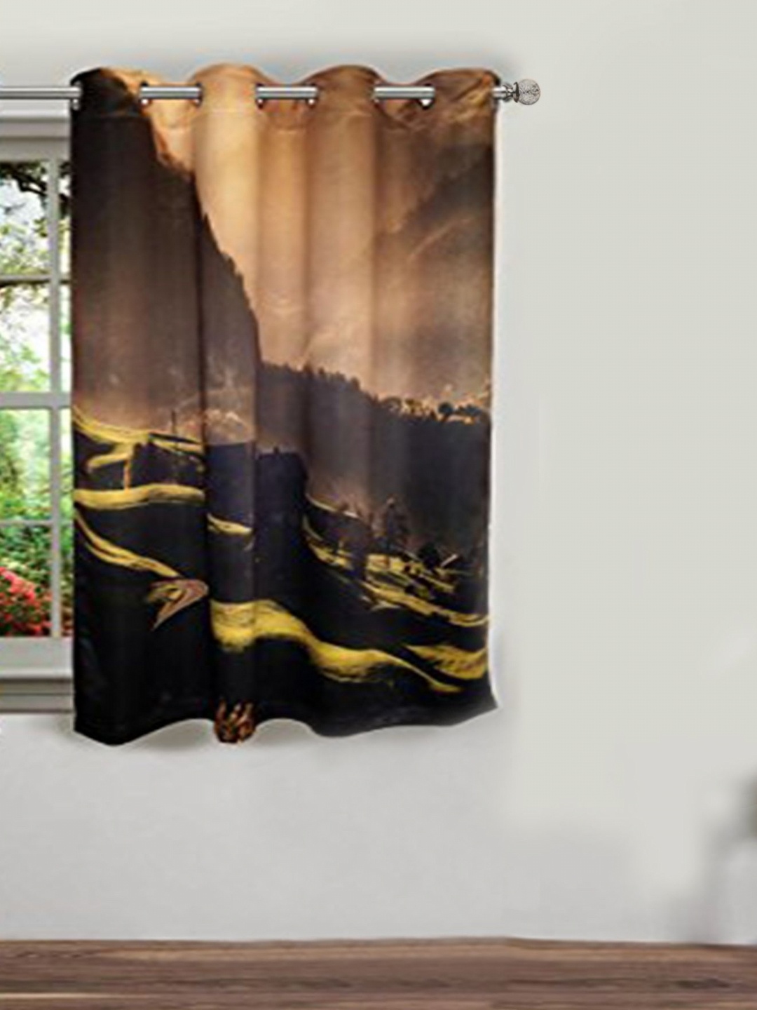 

Lushomes Brown & Black Ethnic Motifs Black Out Window Curtain