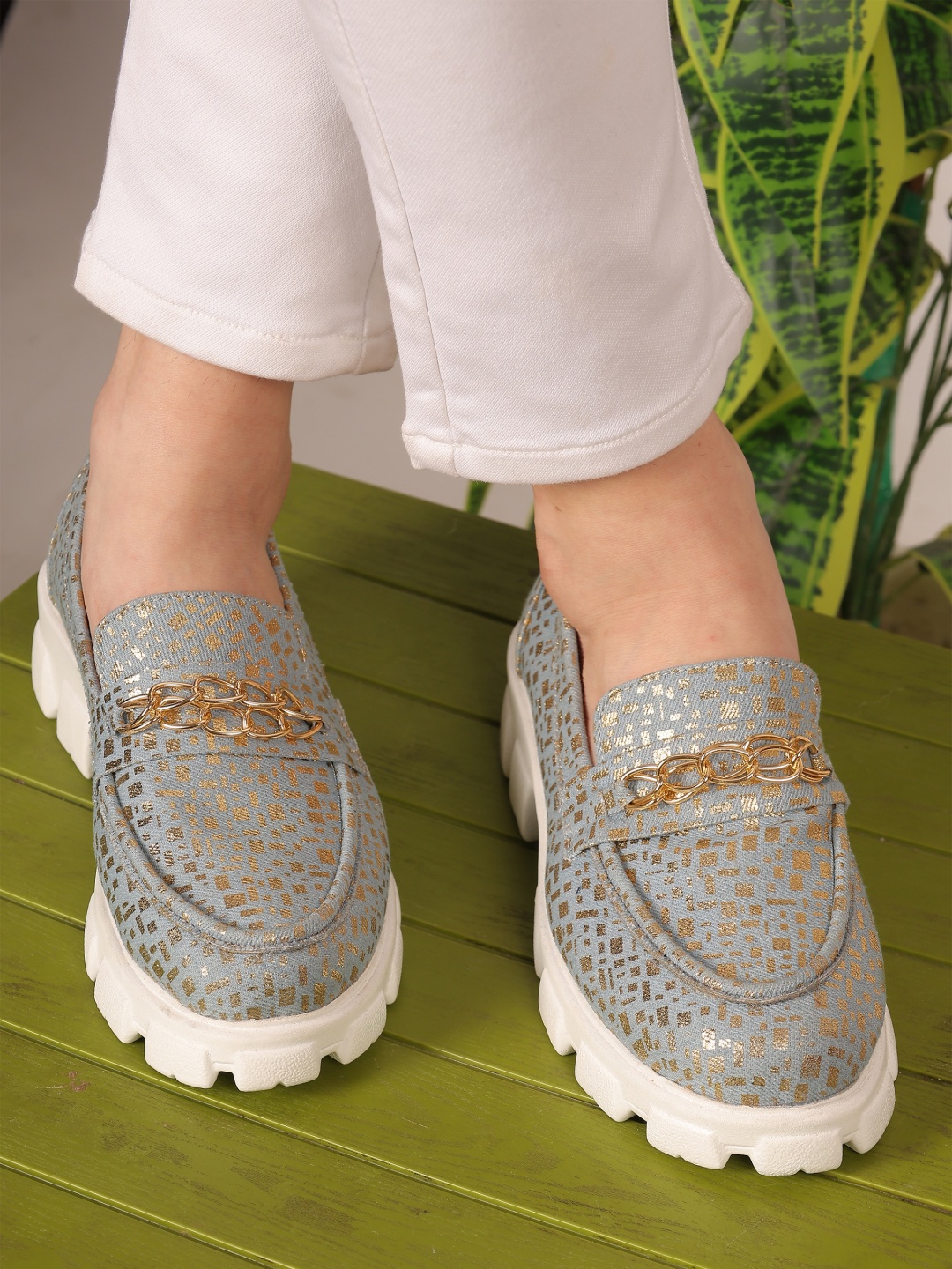 

GLAM STORY Women Textured PU Slip-On Loafers, Grey