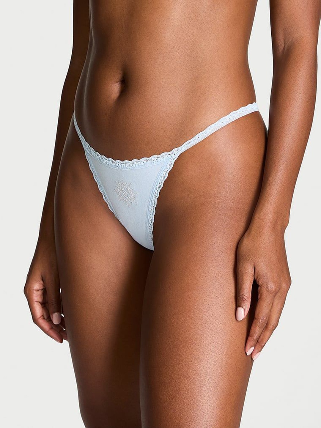 

Victoria's Secret Women Lace-Trim Cotton V-String, Blue