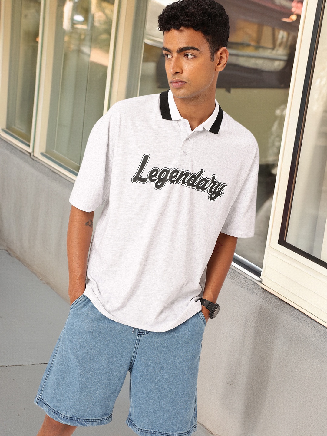 

Kook N Keech Street Cool Printed Oversized Polo T-shirt, Grey melange